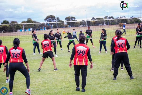 Women's throwball in action